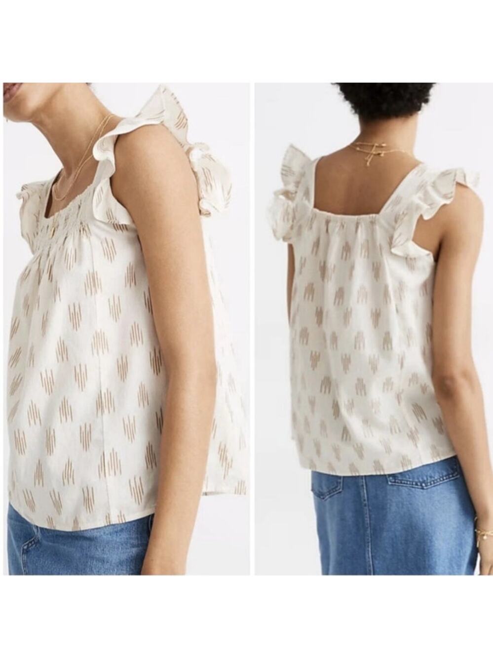 Madewell XS Smocked Ruffle-Strap Tank Top Ikat Pattern Size M Boho Indie Coastal - Picture 1 of 8